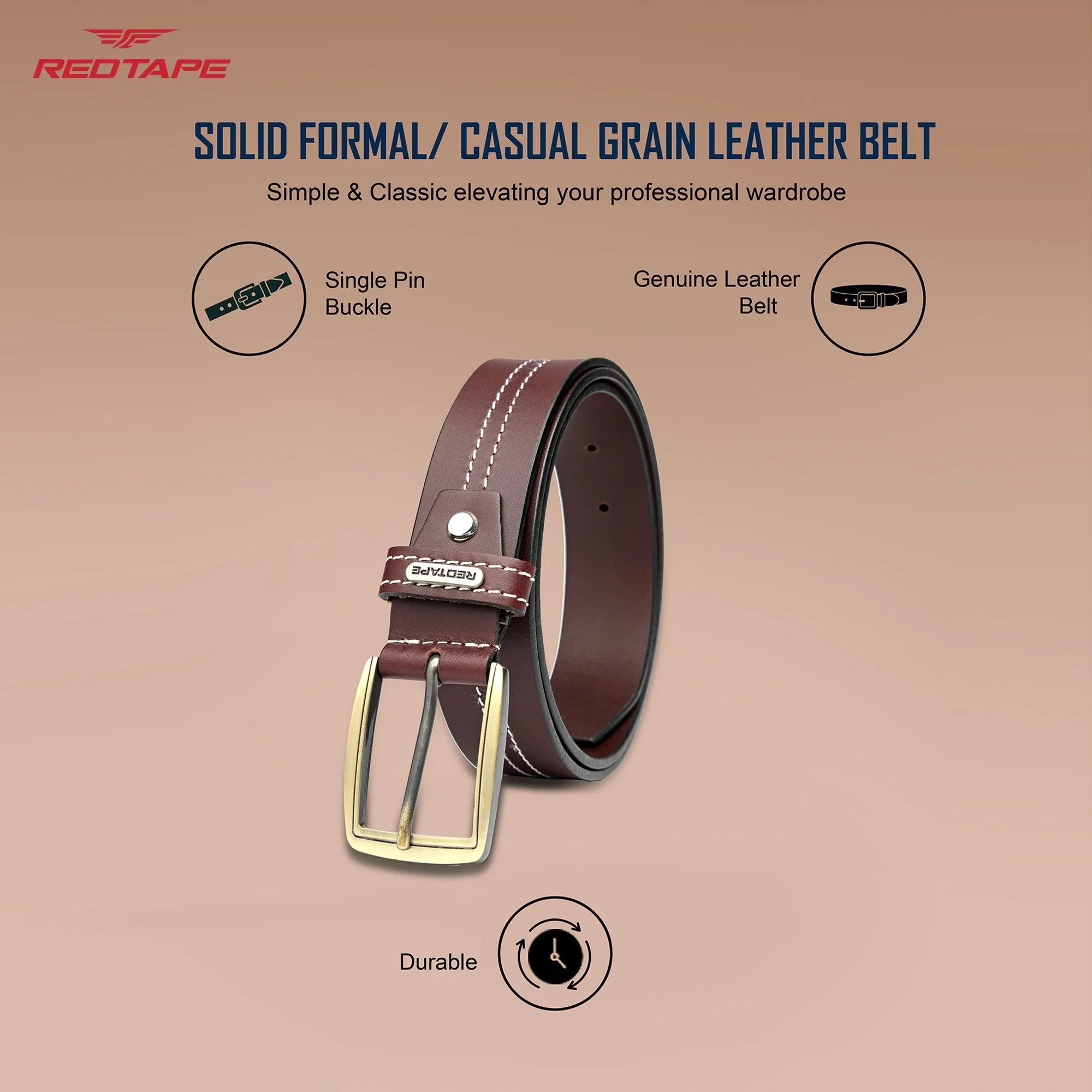 Men's Burgundy Casual Leather Belt - Image 3