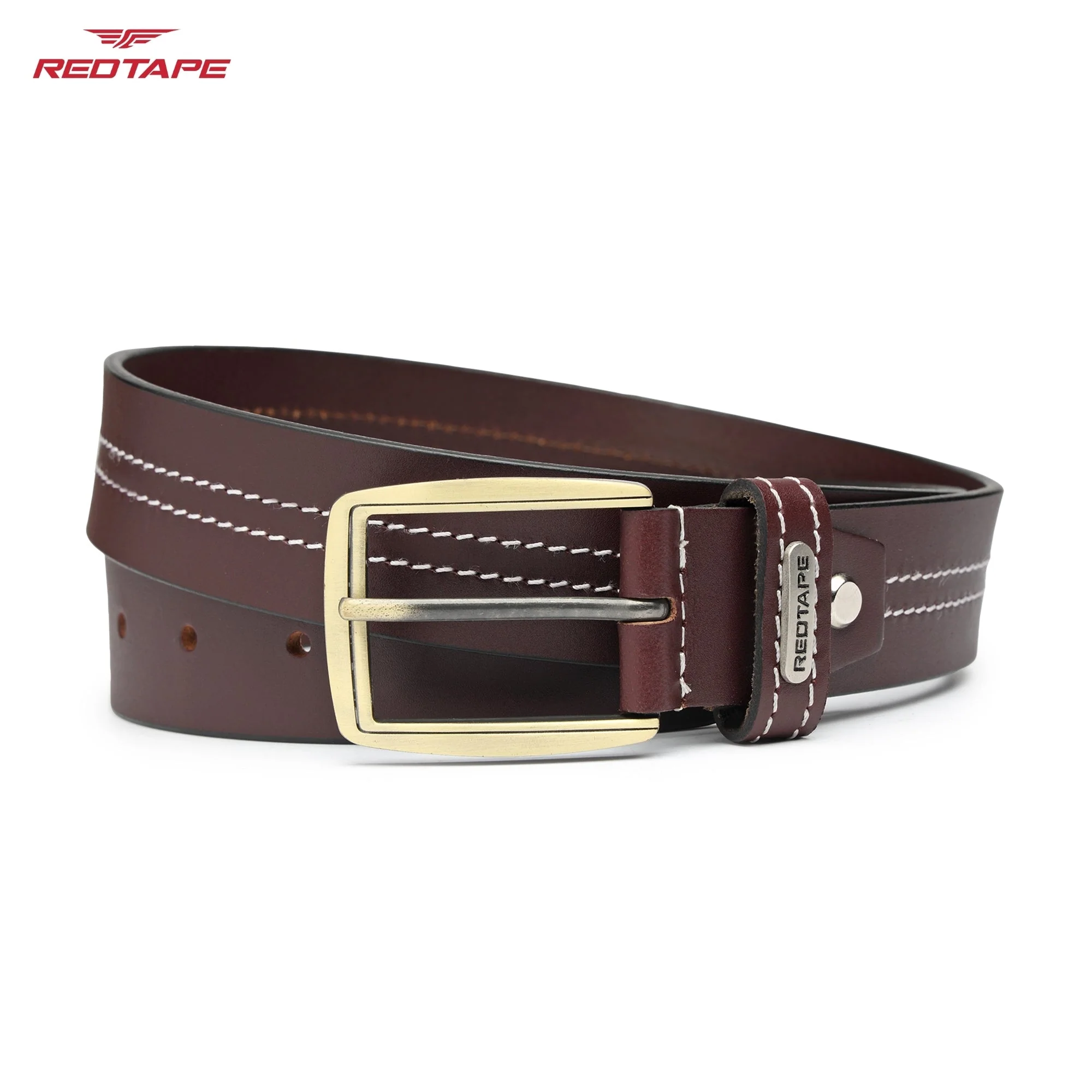 Men's Burgundy Casual Leather Belt - Image 4