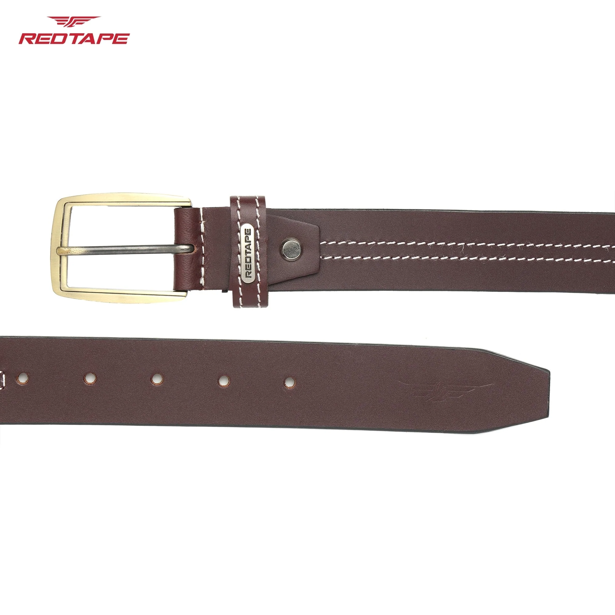 Men's Burgundy Casual Leather Belt - Image 5