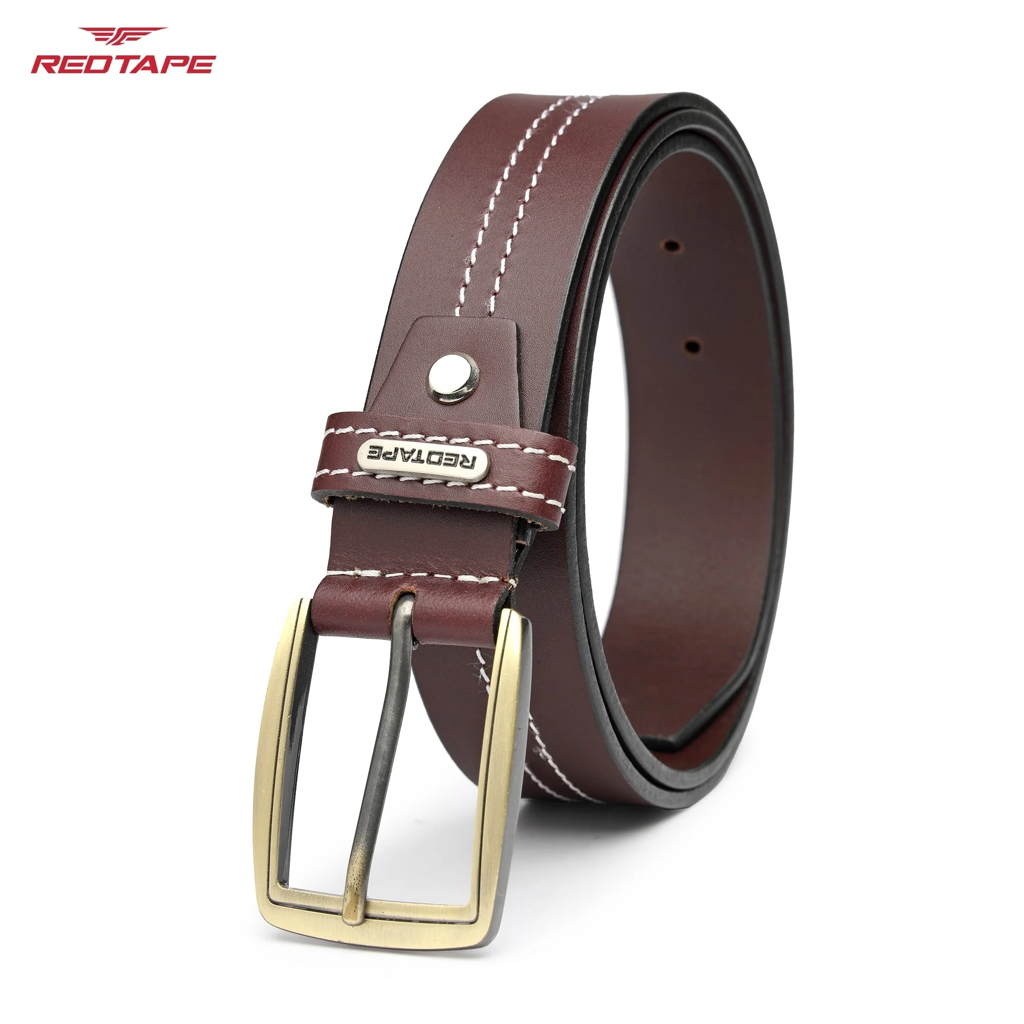 Men's Burgundy Casual Leather Belt - Image 6
