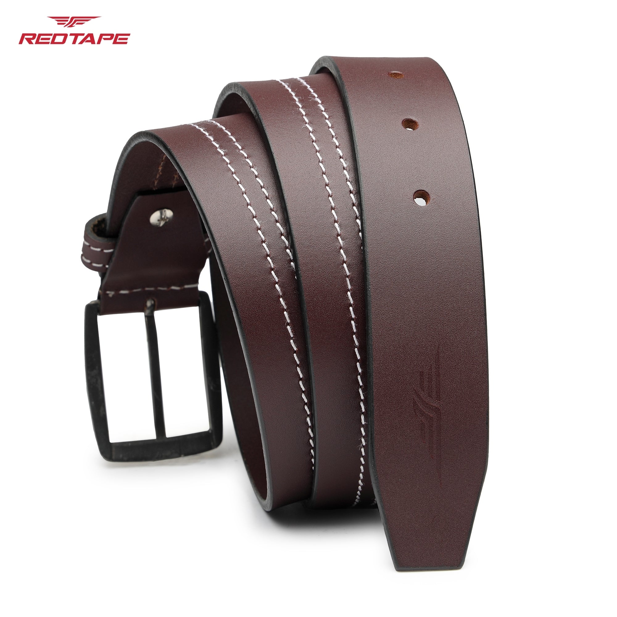 Men's Burgundy Casual Leather Belt - Image 7