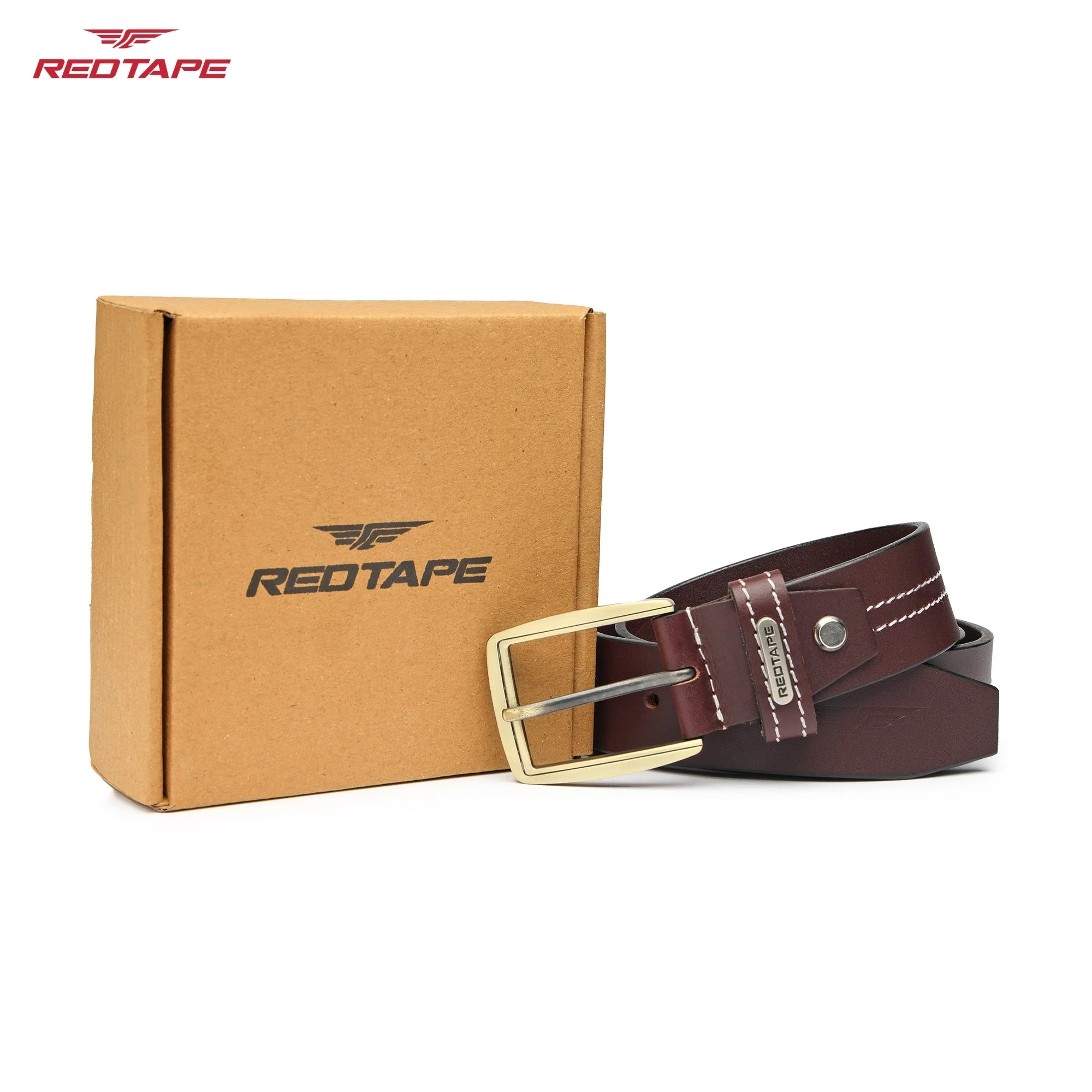 Men's Burgundy Casual Leather Belt - Image 8