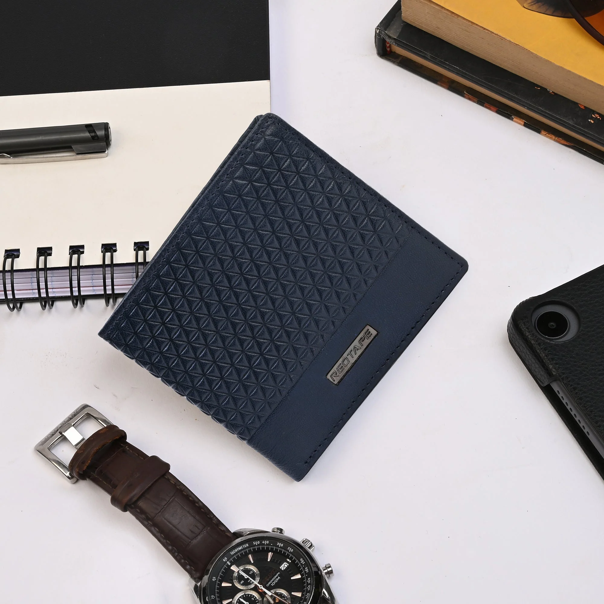 Men's Burgundy Navy Genuine Leather Wallet and Belt Combo Gift Set - Image 5