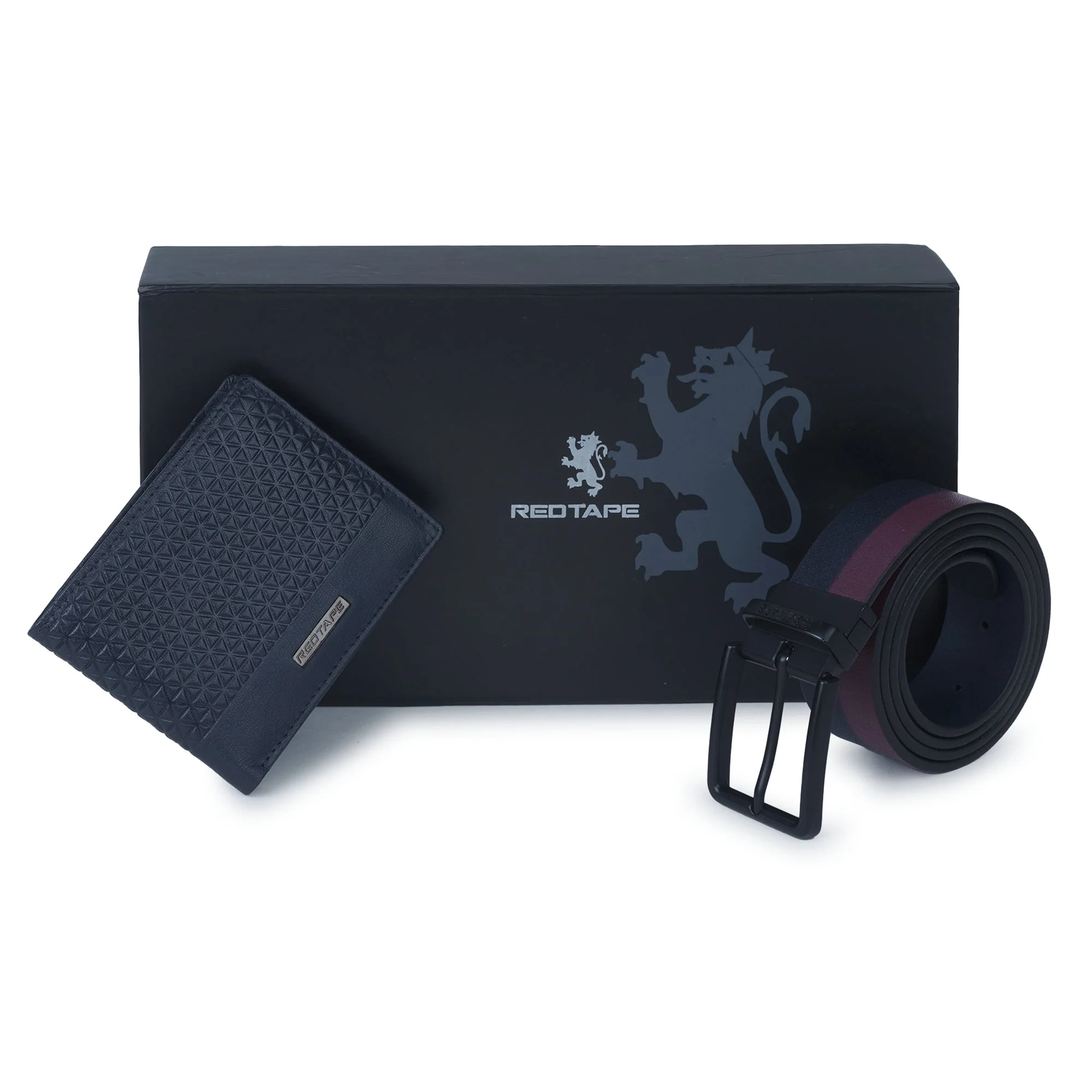 Men's Burgundy Navy Genuine Leather Wallet and Belt Combo Gift Set - Image 7