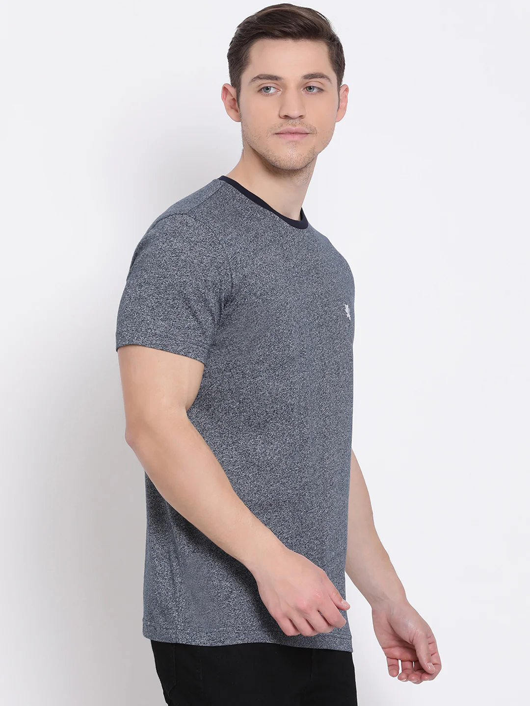 Men's Charcoal Grey Melange T-Shirt - Image 3