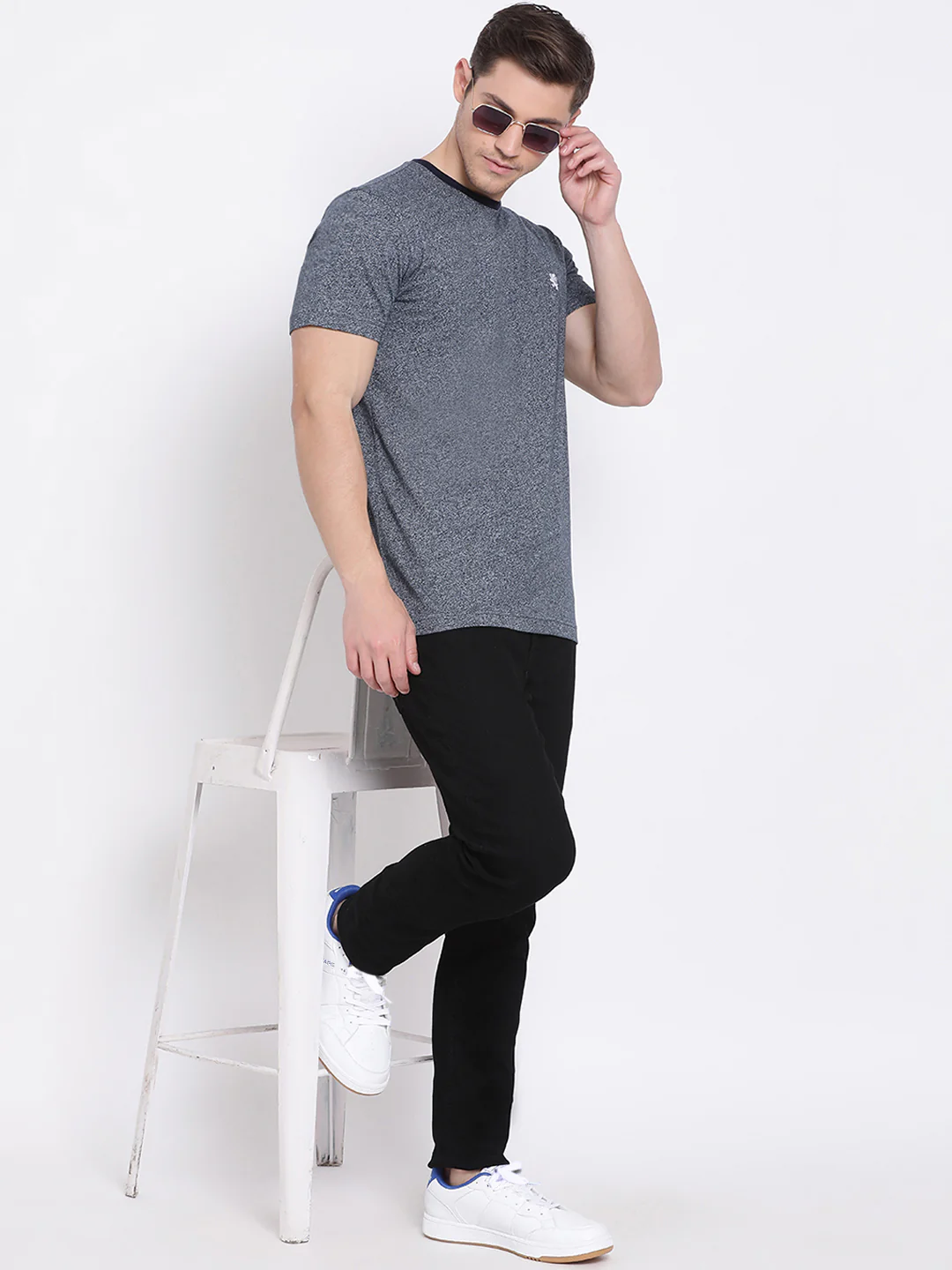 Men's Charcoal Grey Melange T-Shirt - Image 5