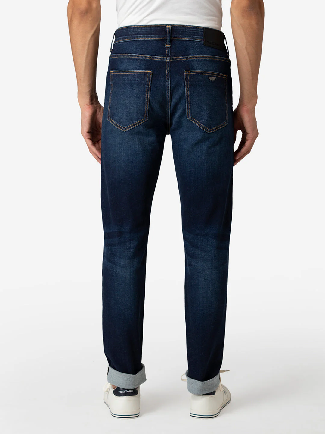 Men's Dark Blue Cotton Elastane Skinny Fit Jeans - Image 4
