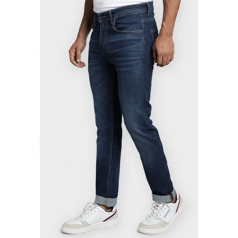 Men's Dark Blue Cotton Elastane Skinny Fit Jeans - Image 2