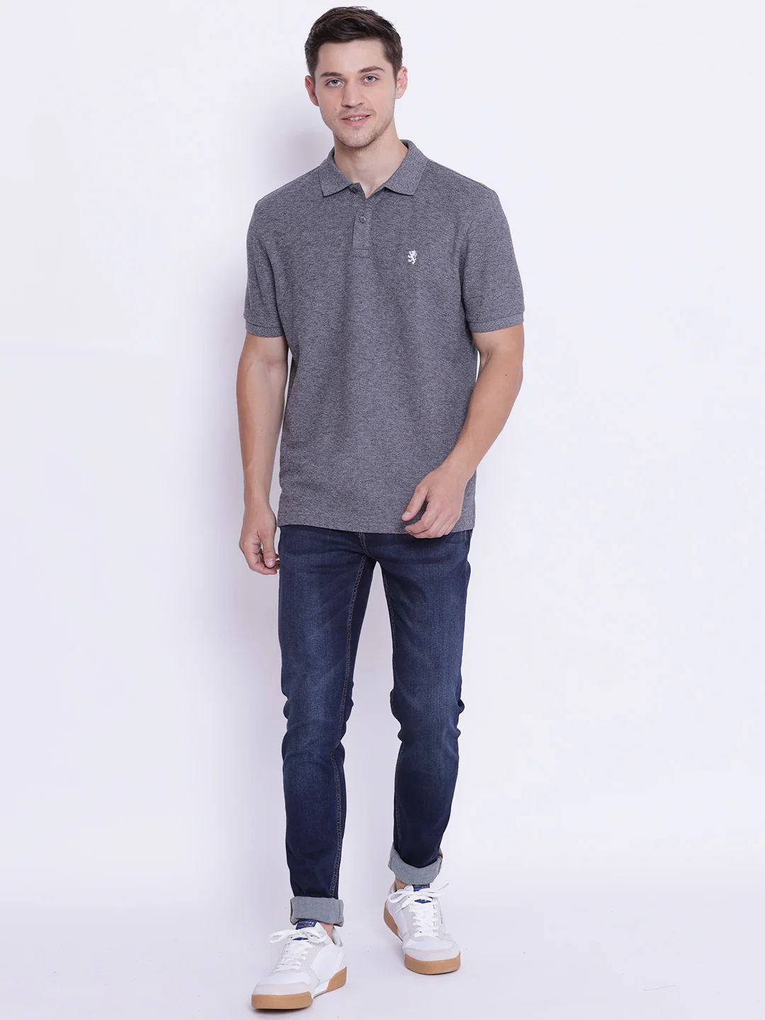 Men's Dark Grey Melange Collared T-Shirt - Image 5