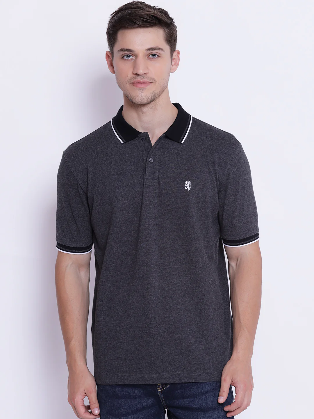 Men's Grey Collared T-Shirt - Image 2
