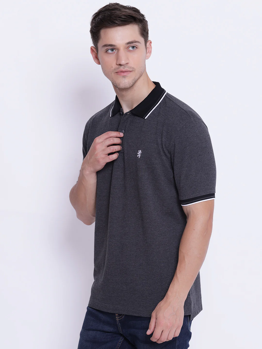 Men's Grey Collared T-Shirt - Image 3