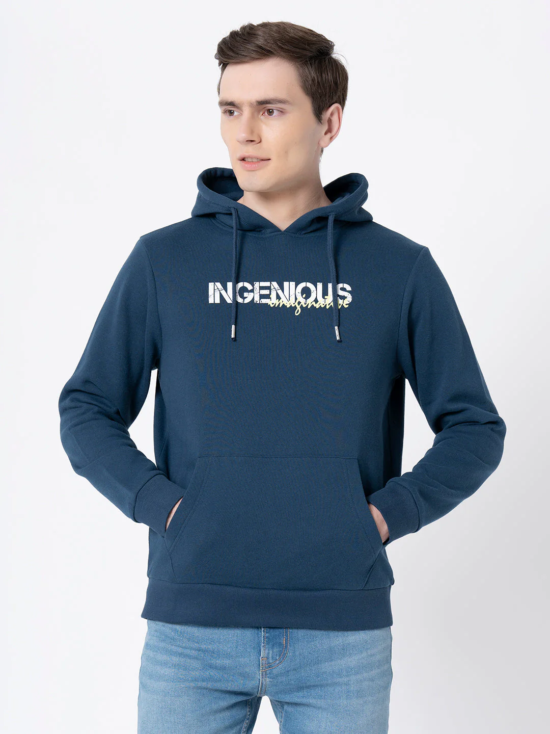 Men's Deep Blue Graphic Print Hoodie