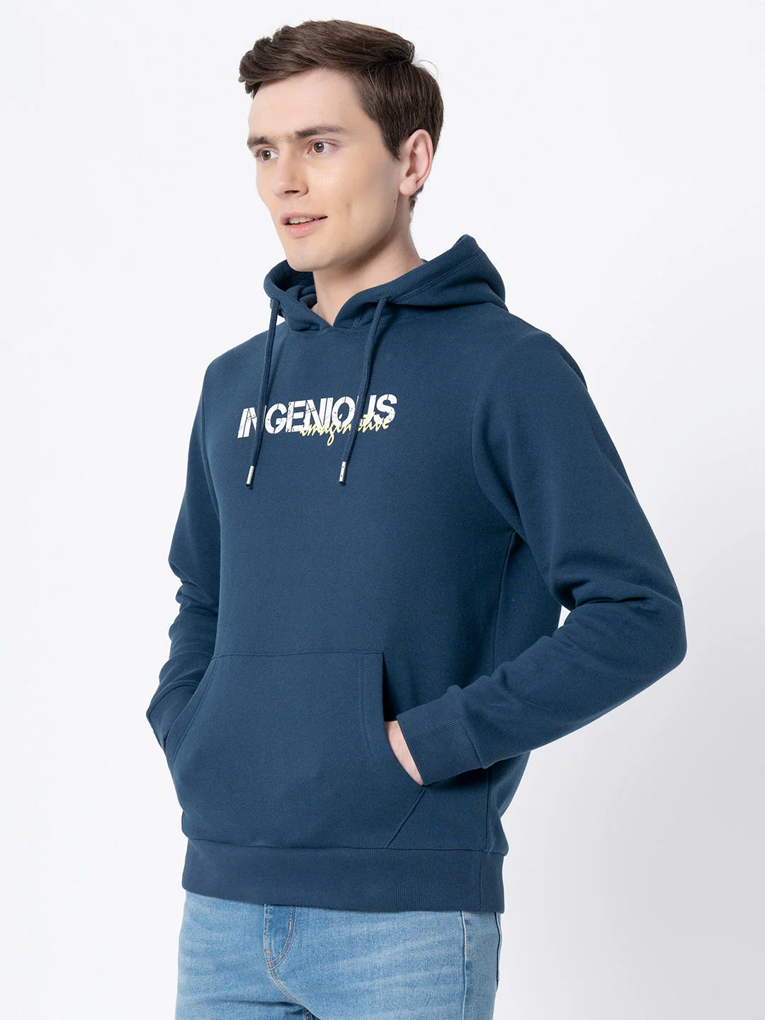 Men's Deep Blue Graphic Print Hoodie - Image 2
