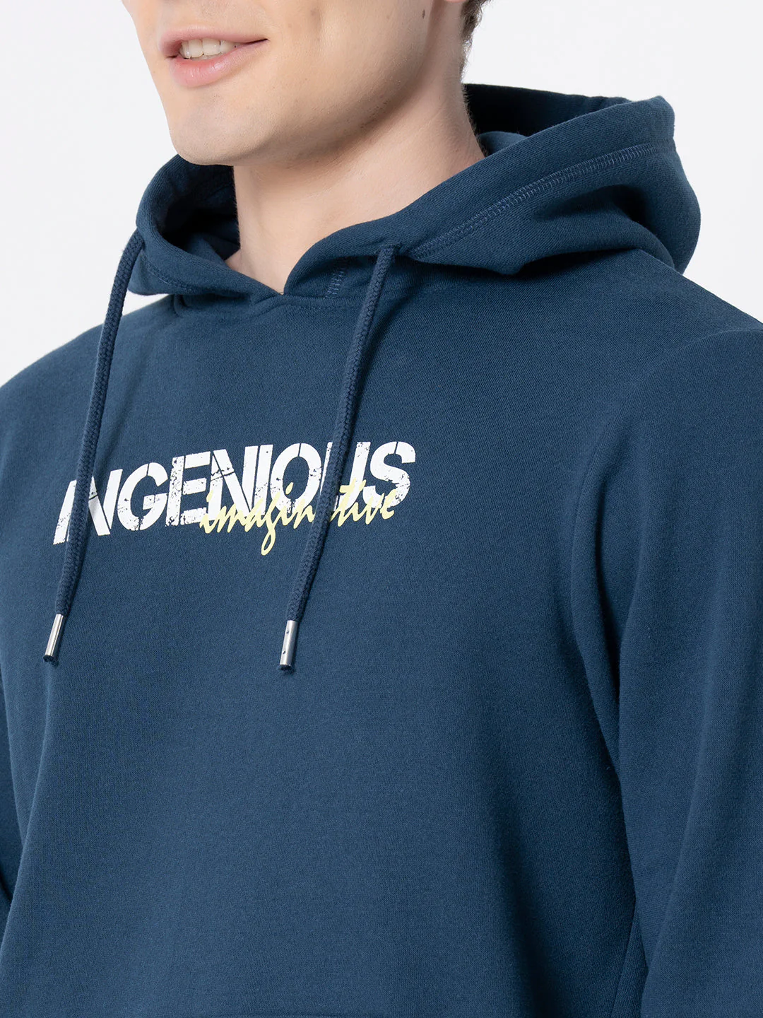 Men's Deep Blue Graphic Print Hoodie - Image 4
