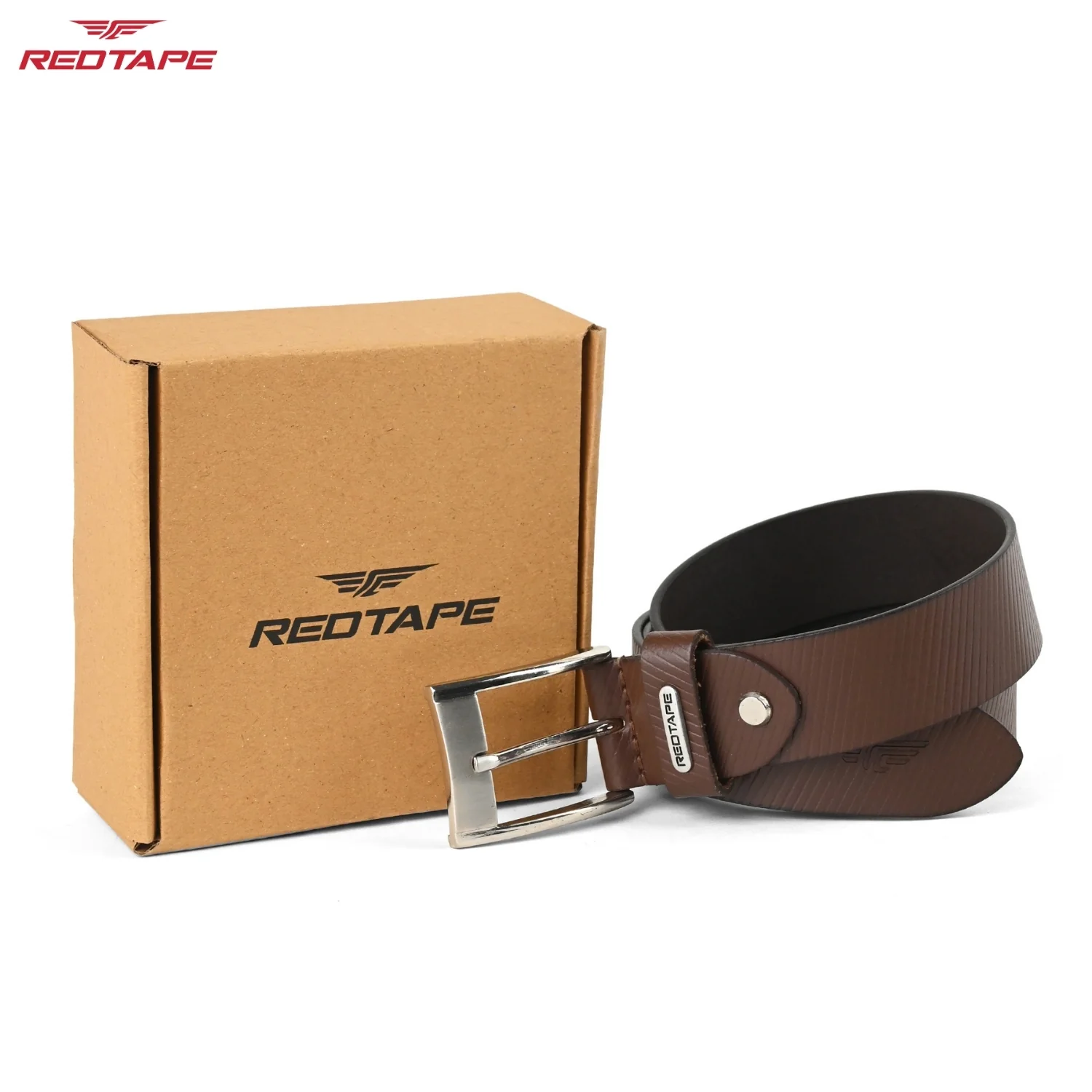 Mens Genuine Textured Brown Leather Belt - Image 2