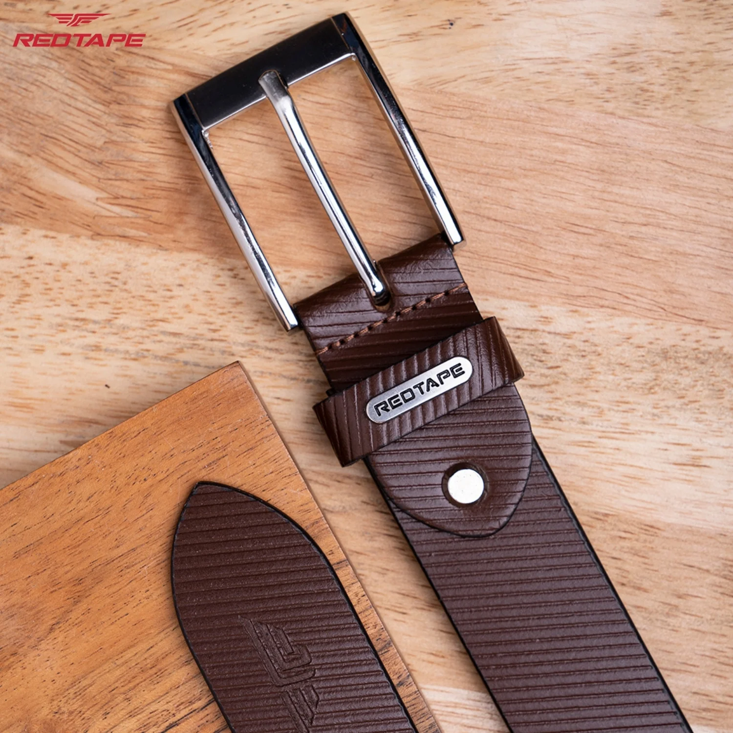 Mens Genuine Textured Brown Leather Belt - Image 3