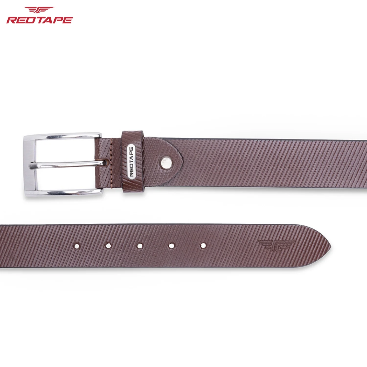 Mens Genuine Textured Brown Leather Belt - Image 5