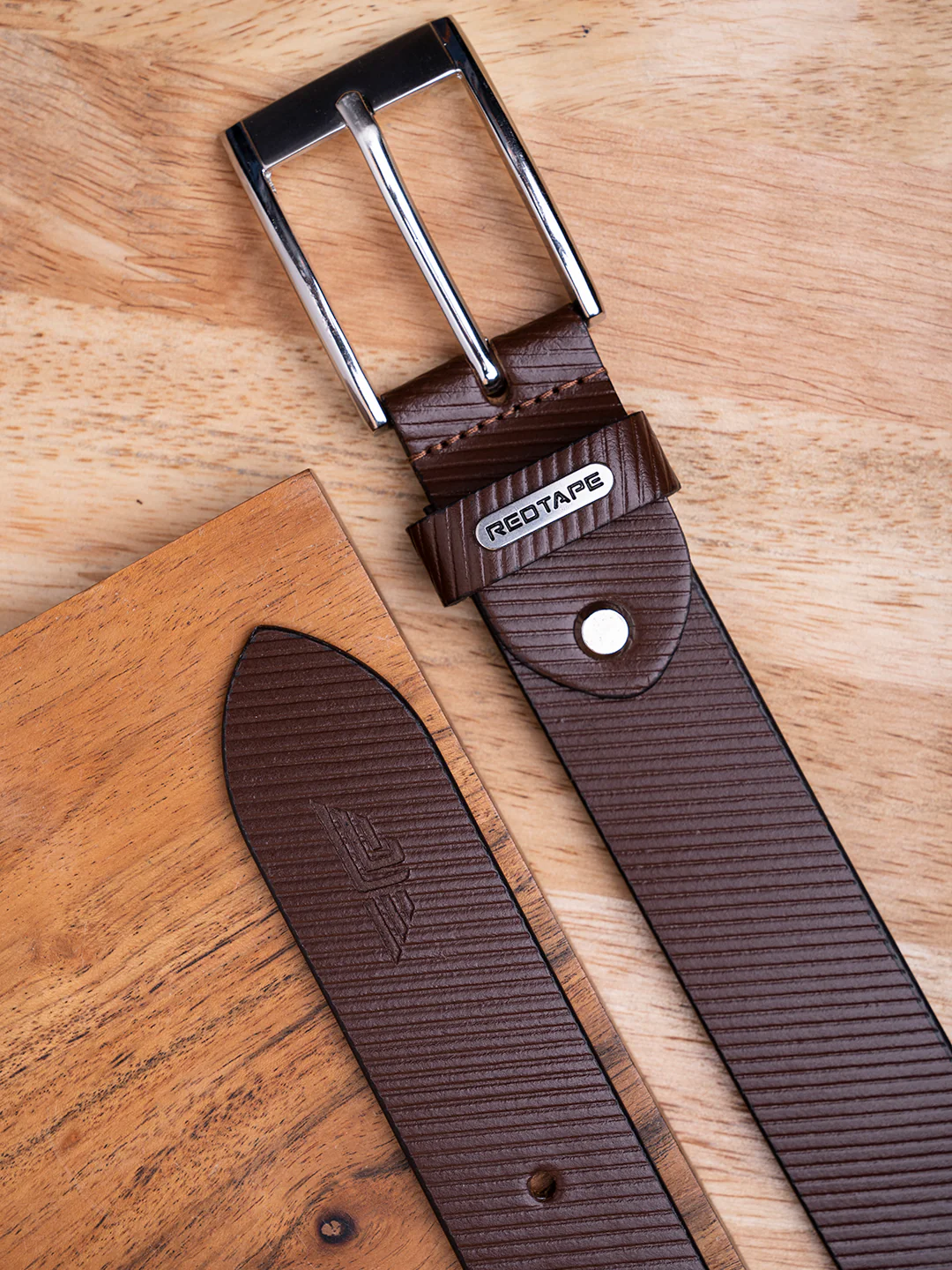 Mens Genuine Textured Brown Leather Belt - Image 5