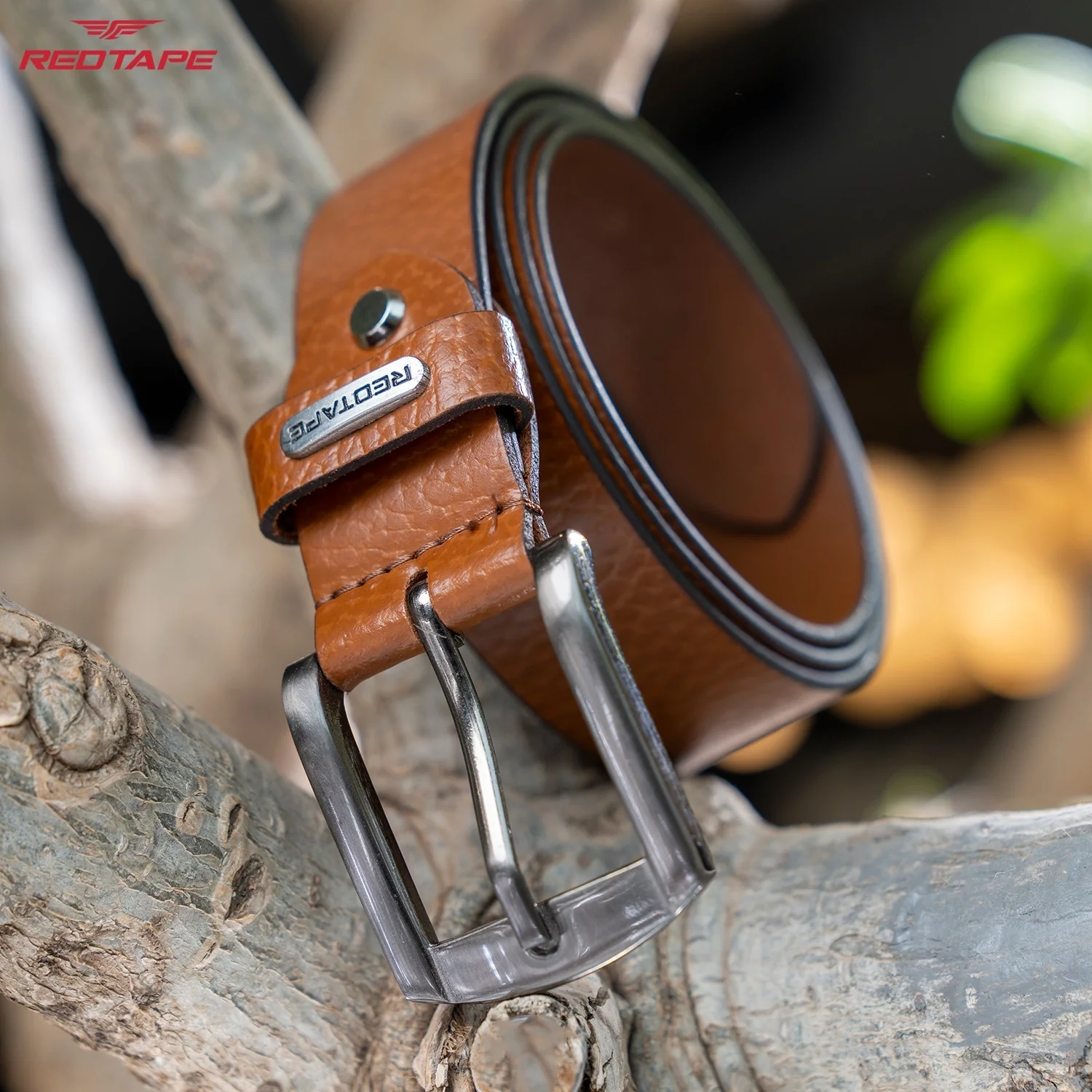 Men's Genuine Textured Tan Leather Belt - Image 2