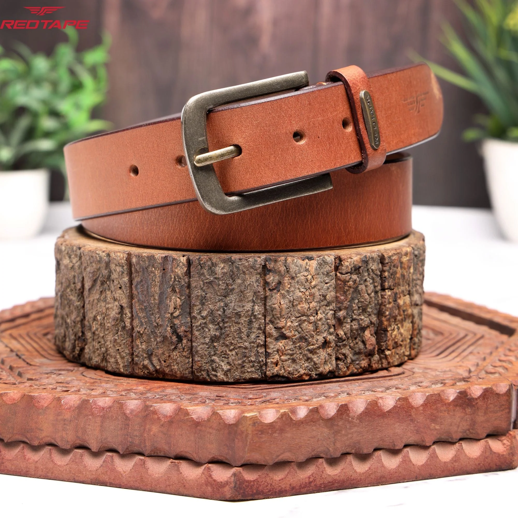 Men's Genuine Solid Tan Leather Belt - Image 2