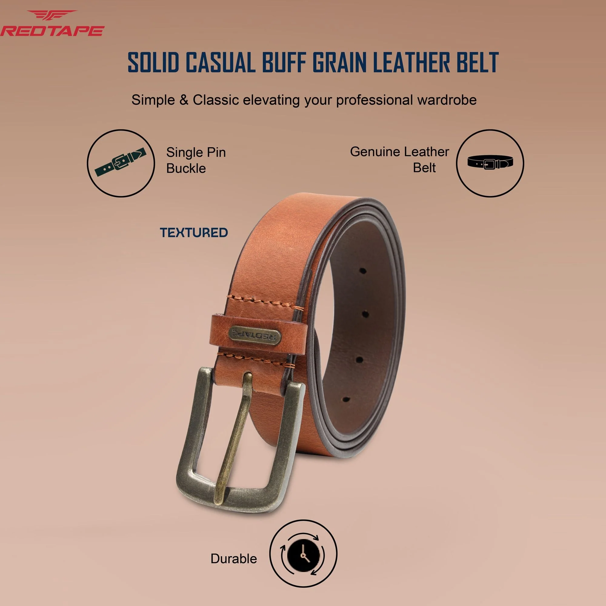 Men's Genuine Solid Tan Leather Belt - Image 3