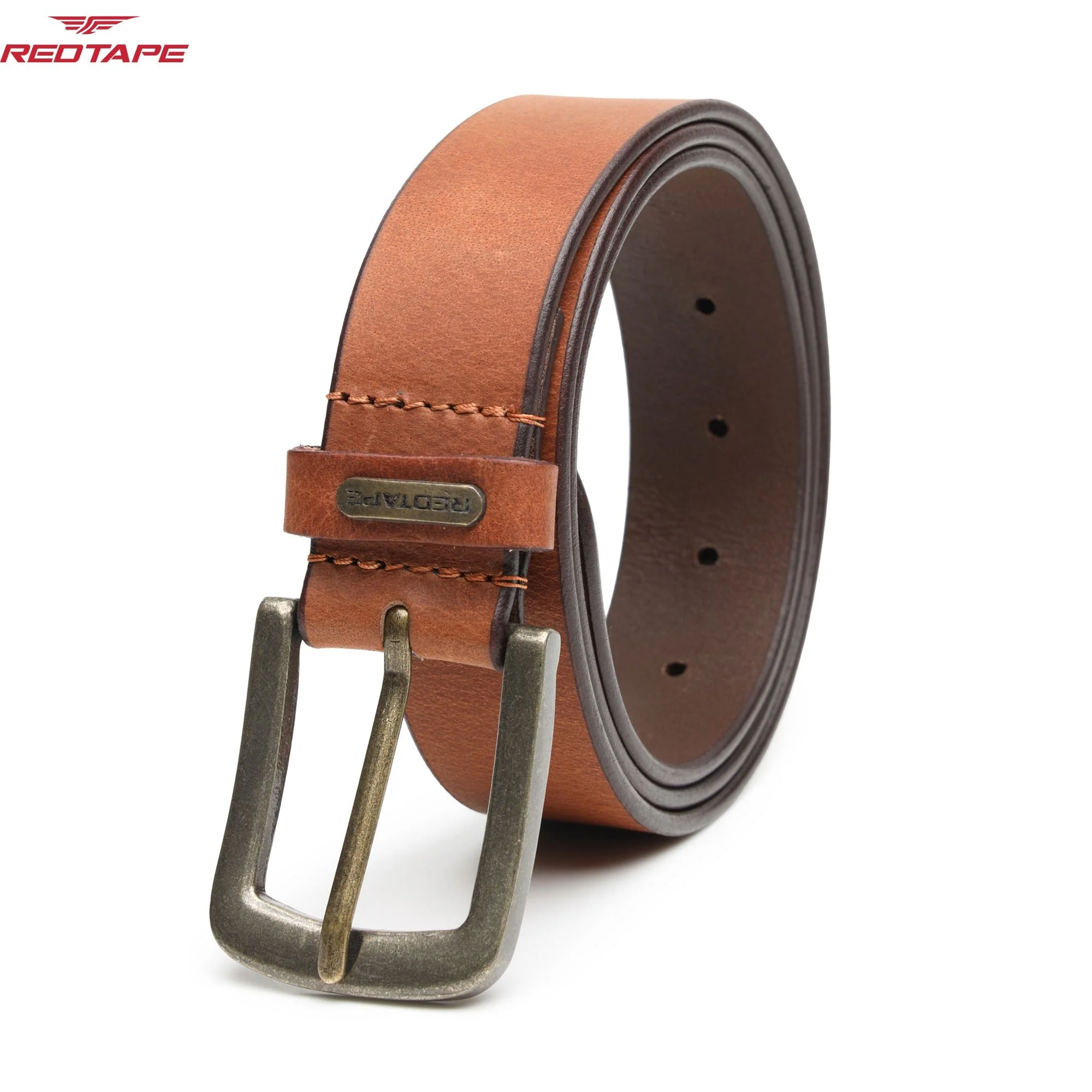 Men's Genuine Solid Tan Leather Belt - Image 6