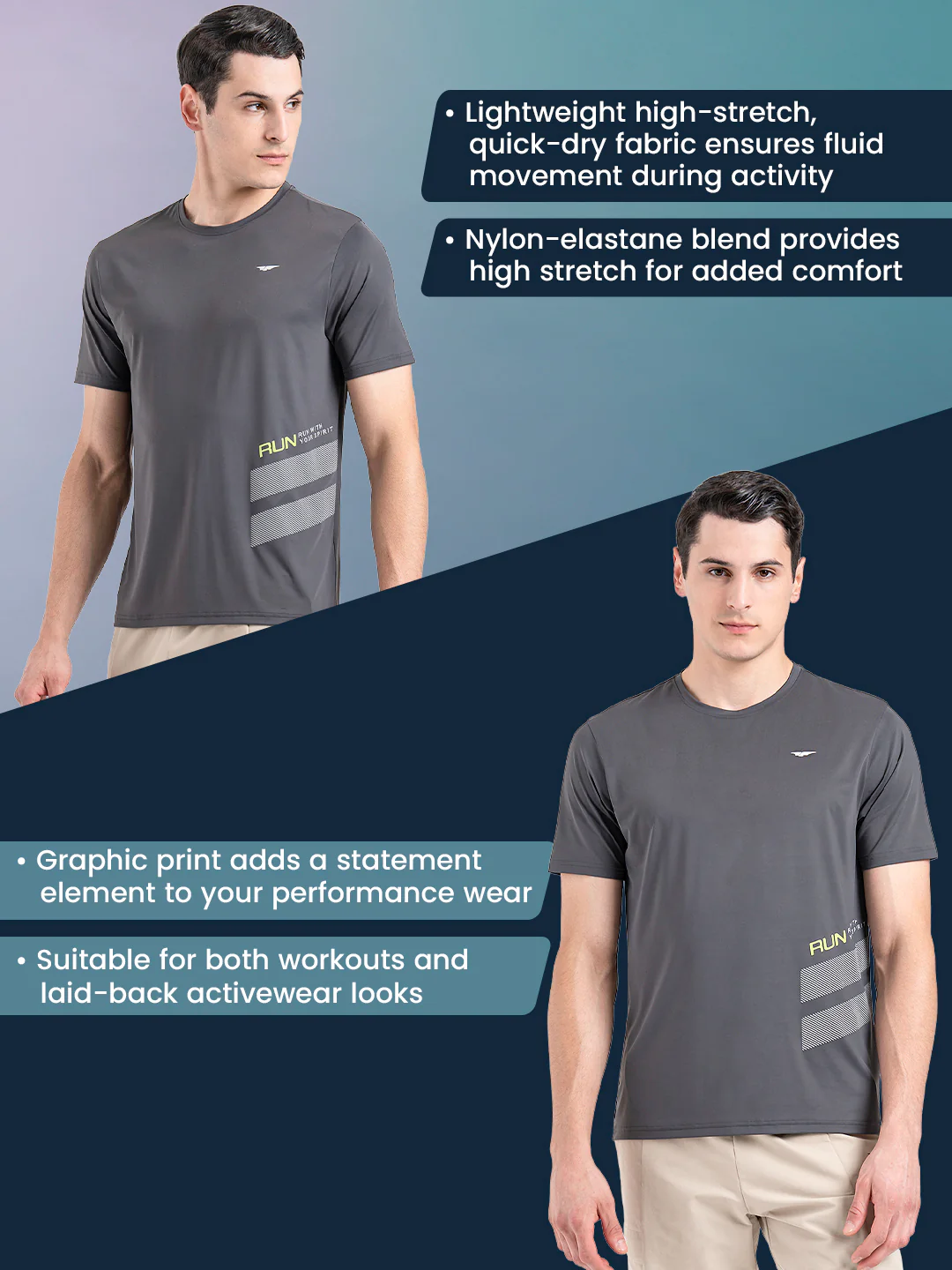 Men's Graphic Round Neck Activewear T-Shirt - Image 2