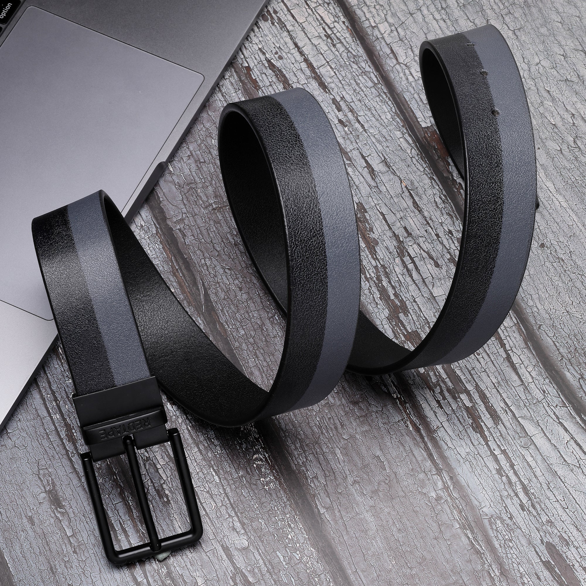 Men's Grey Black Genuine Leather Wallet and Belt Combo Gift Set - Image 3