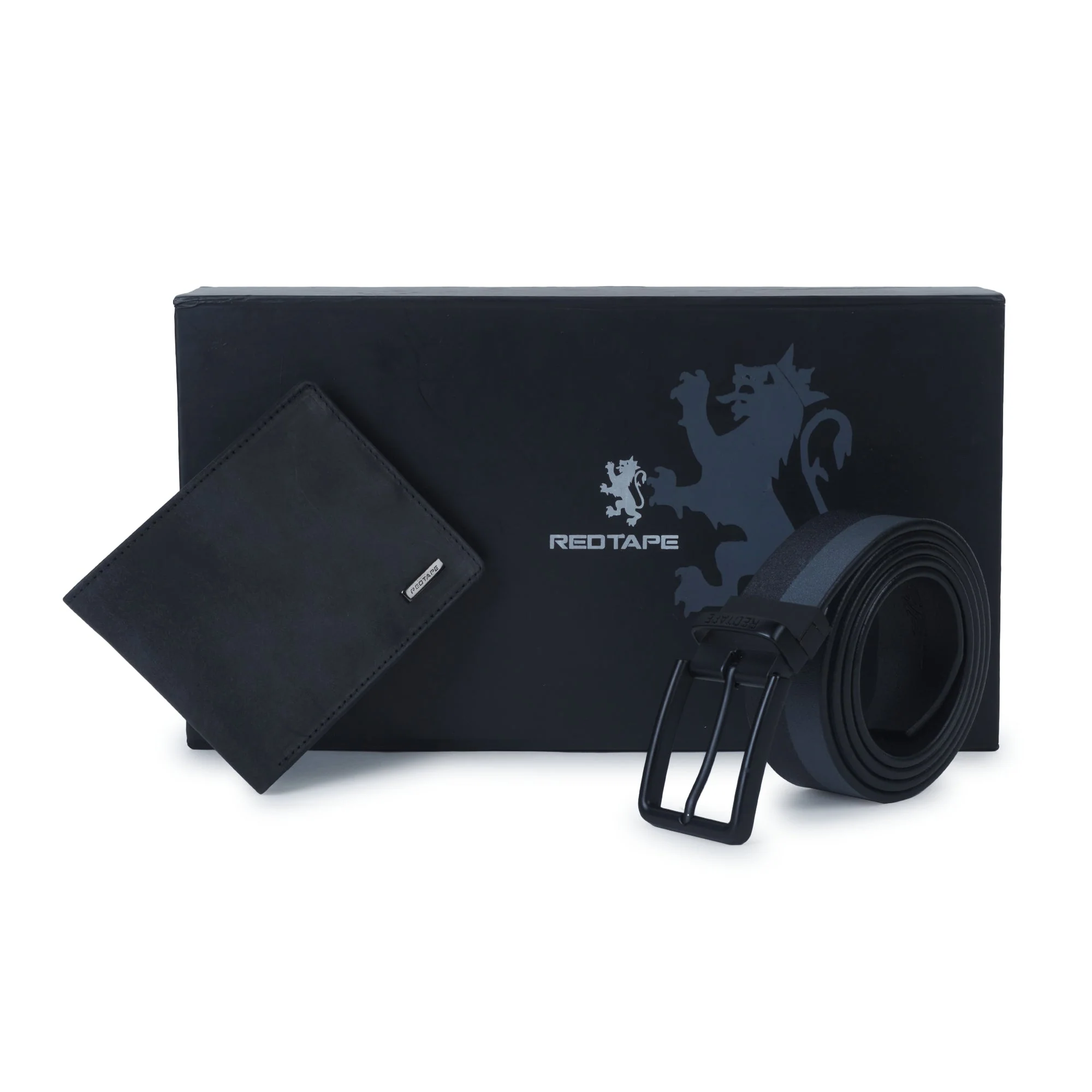 Men's Grey Black Genuine Leather Wallet and Belt Combo Gift Set - Image 7