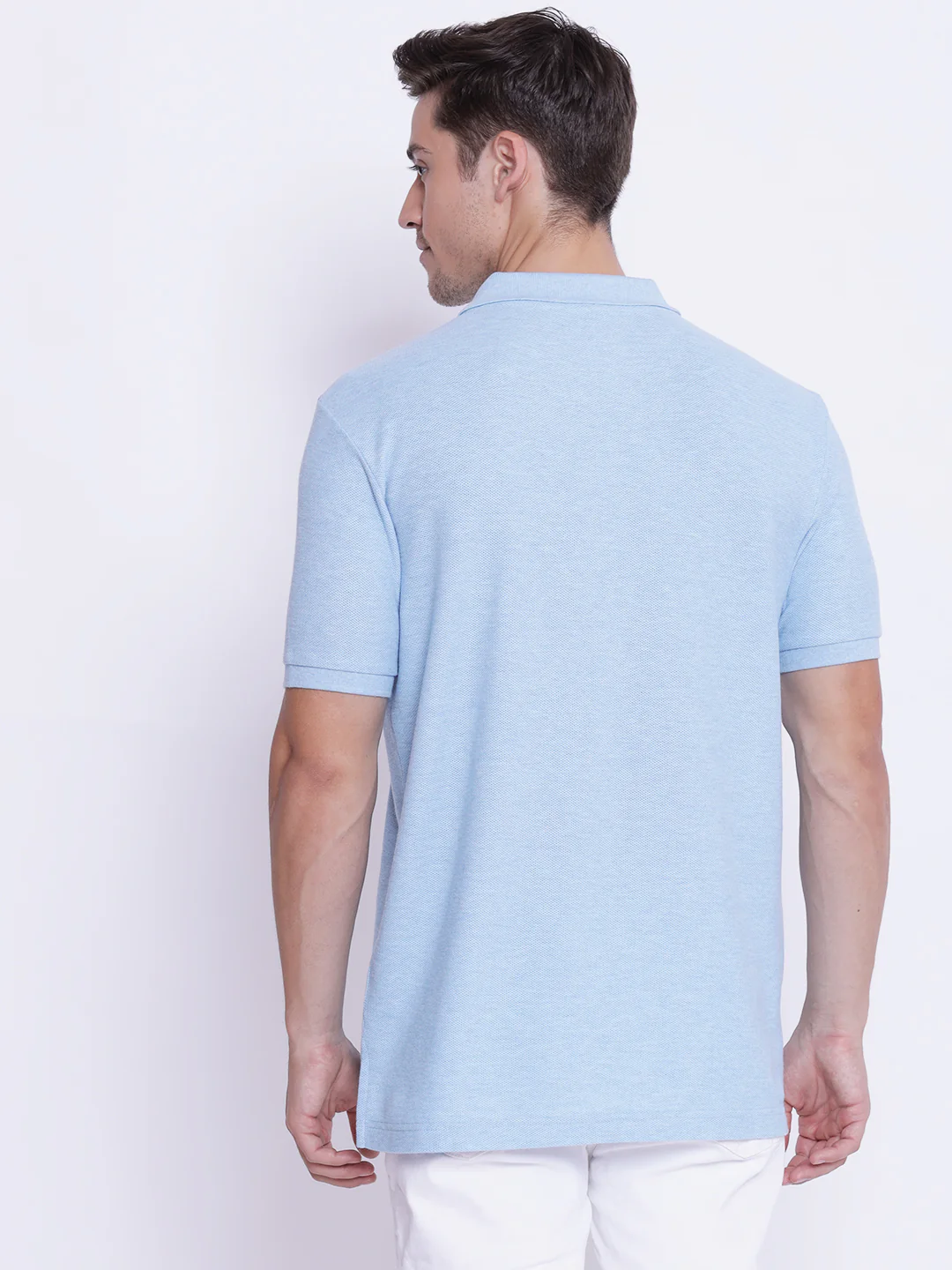 Men's Light Blue Melange Collared T-Shirt - Image 3