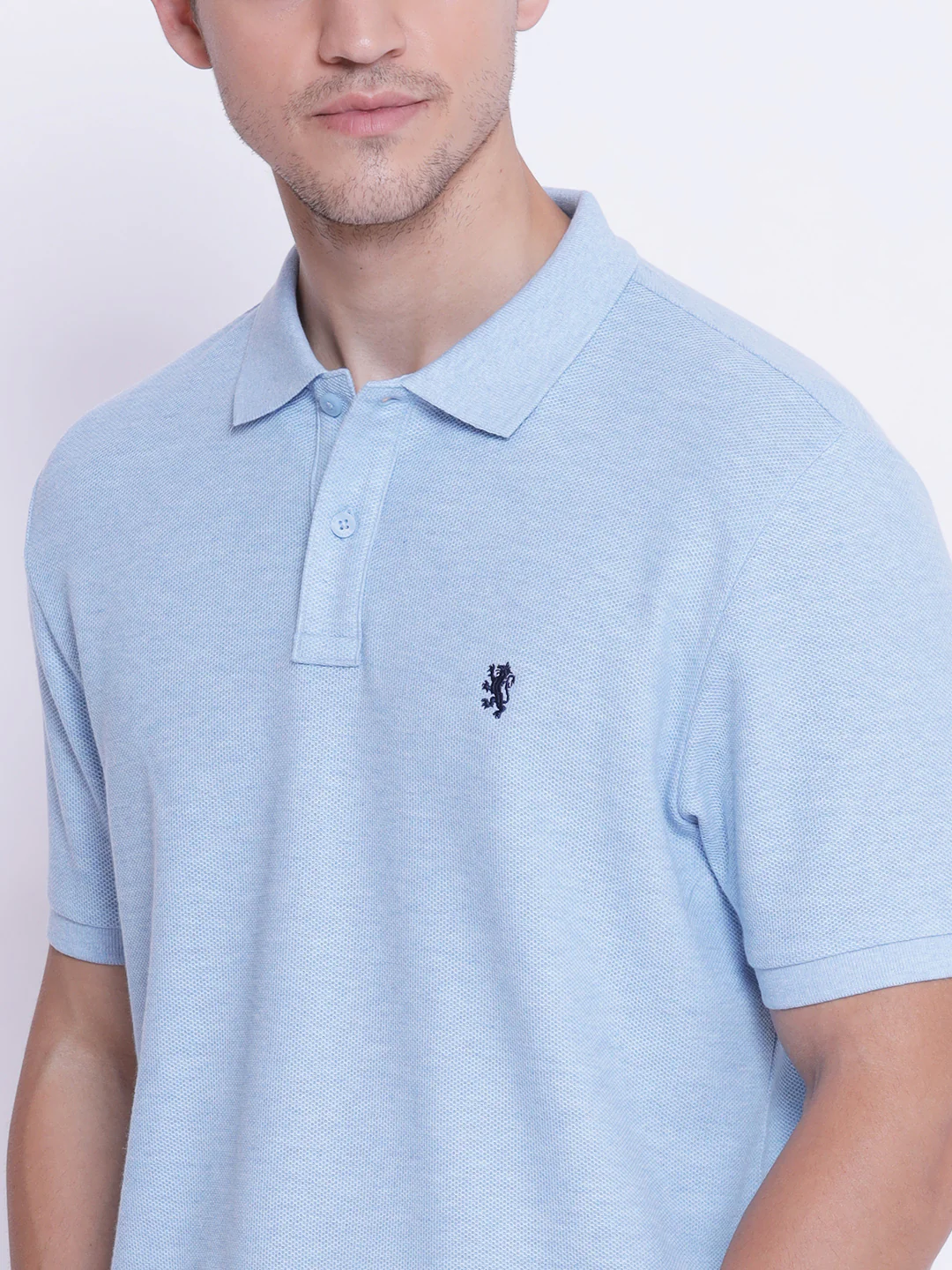 Men's Light Blue Melange Collared T-Shirt - Image 4