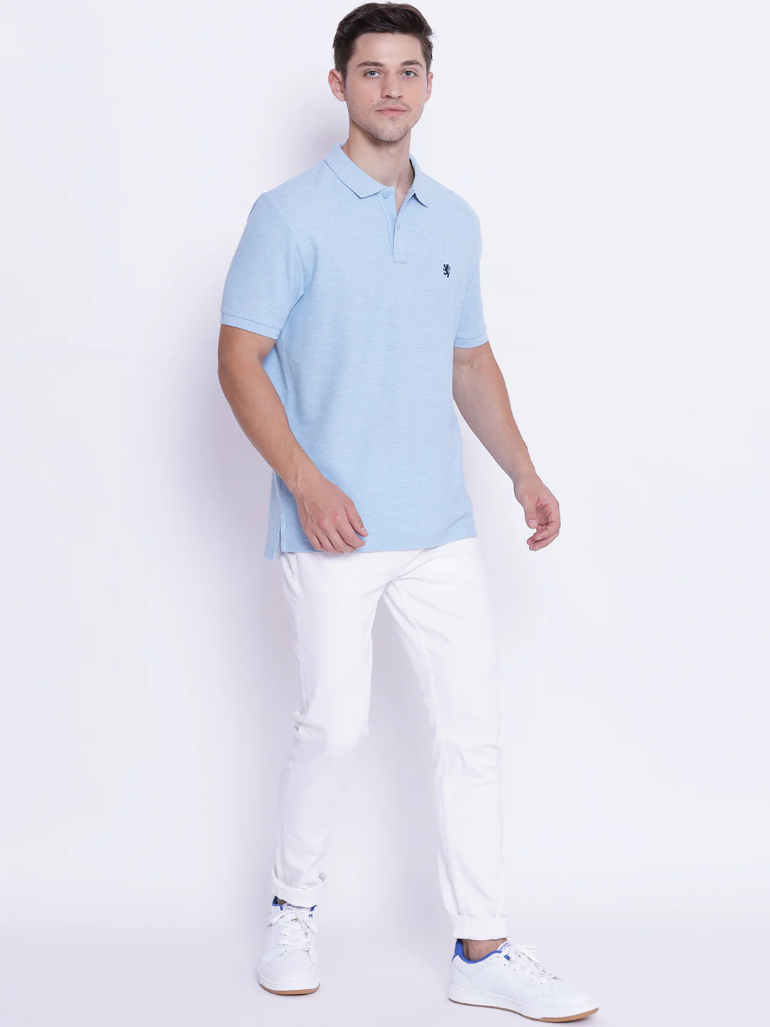 Men's Light Blue Melange Collared T-Shirt - Image 5