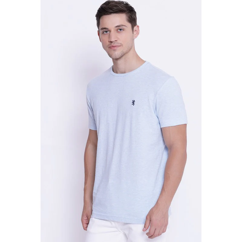 Men's Light Blue Melange Round Neck T-Shirt - Image 2