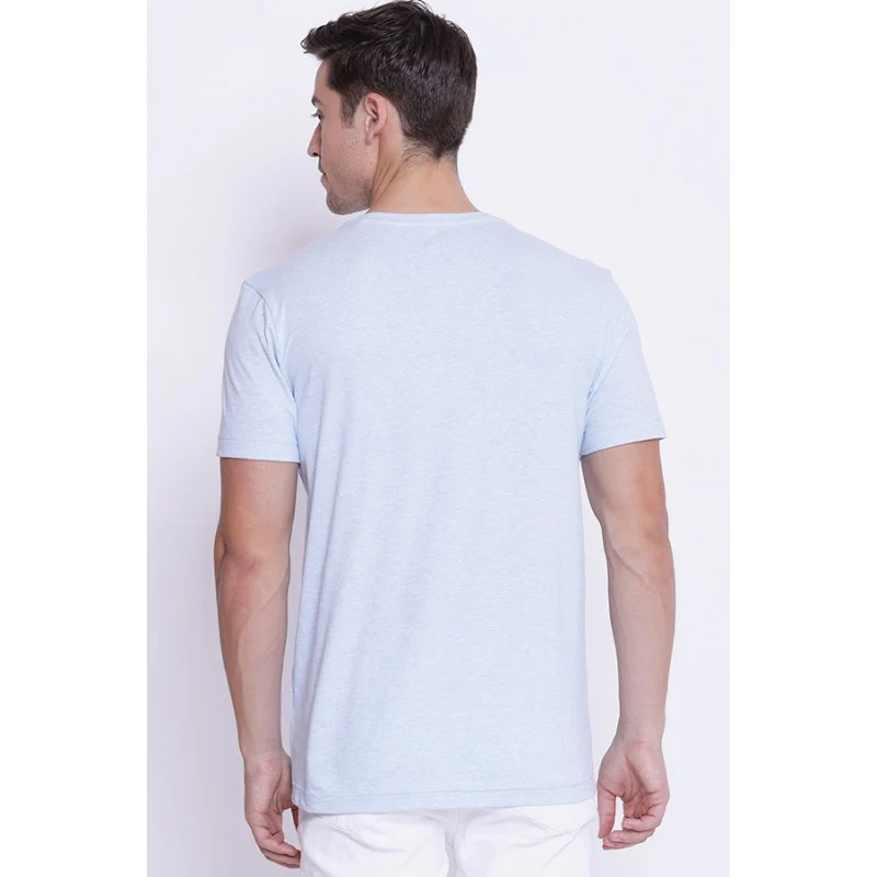 Men's Light Blue Melange Round Neck T-Shirt - Image 3