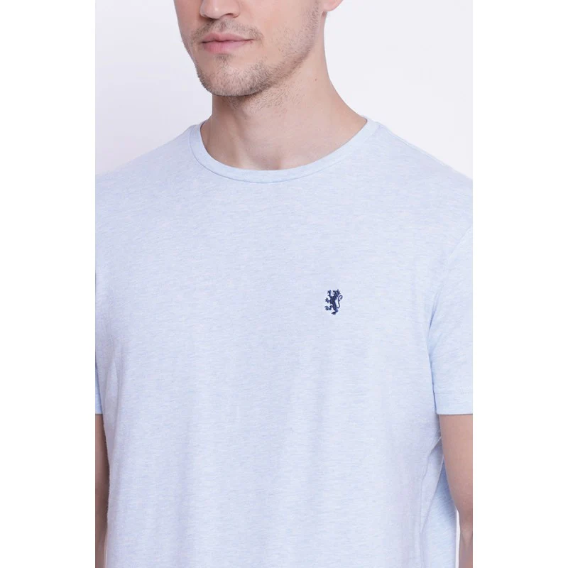 Men's Light Blue Melange Round Neck T-Shirt - Image 4