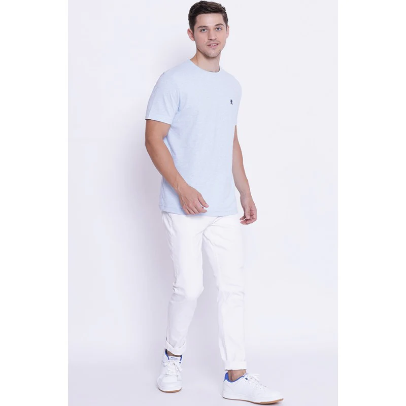 Men's Light Blue Melange Round Neck T-Shirt - Image 5