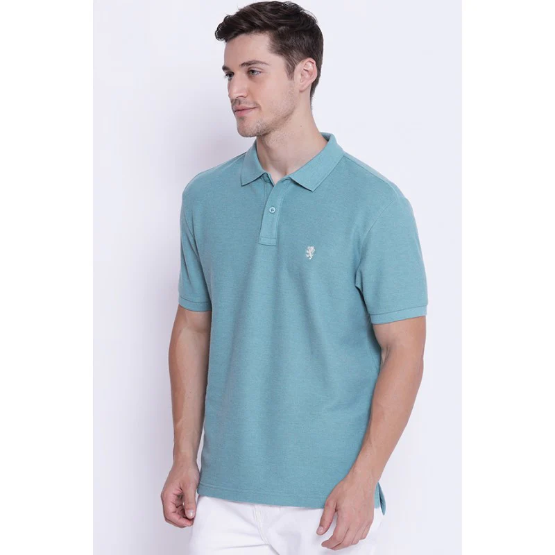 Men's Light Green Melange CollaRed T-Shirt - Image 2