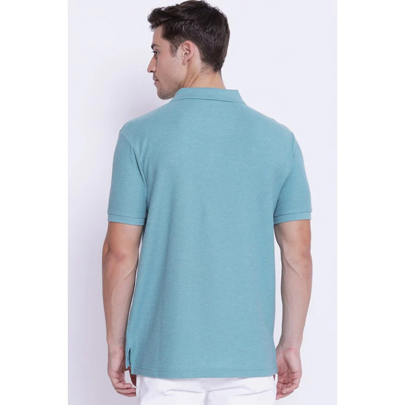 Men's Light Green Melange CollaRed T-Shirt - Image 3