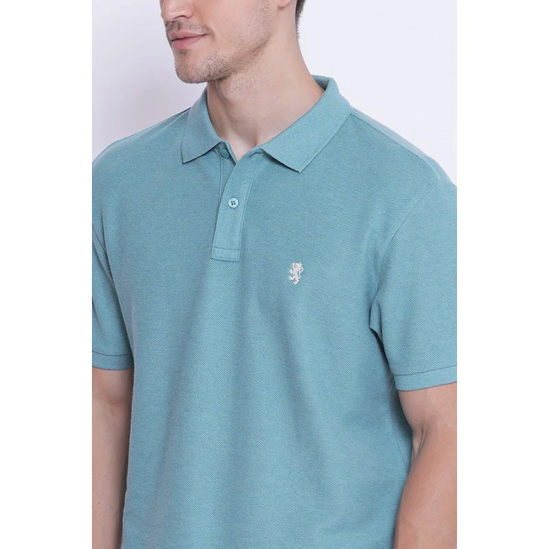 Men's Light Green Melange CollaRed T-Shirt - Image 4