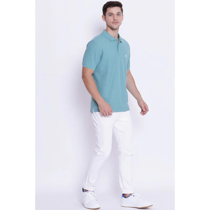 Men's Light Green Melange CollaRed T-Shirt - Image 5