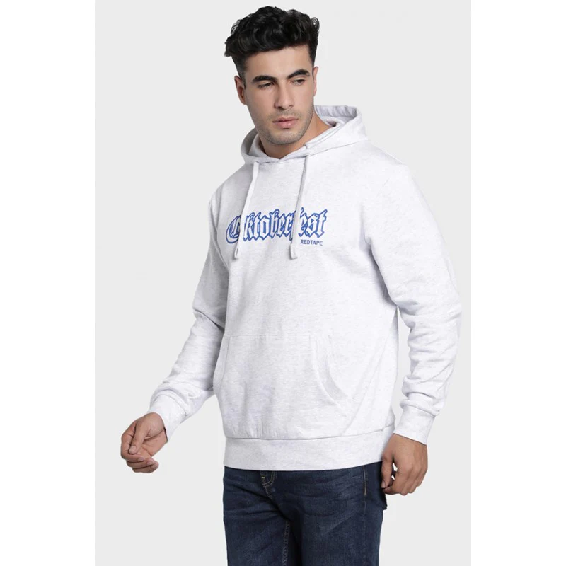 Mens Light Grey Melange Hoodie - Image 2