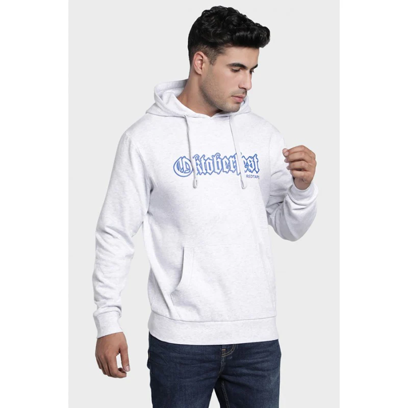 Mens Light Grey Melange Hoodie - Image 3
