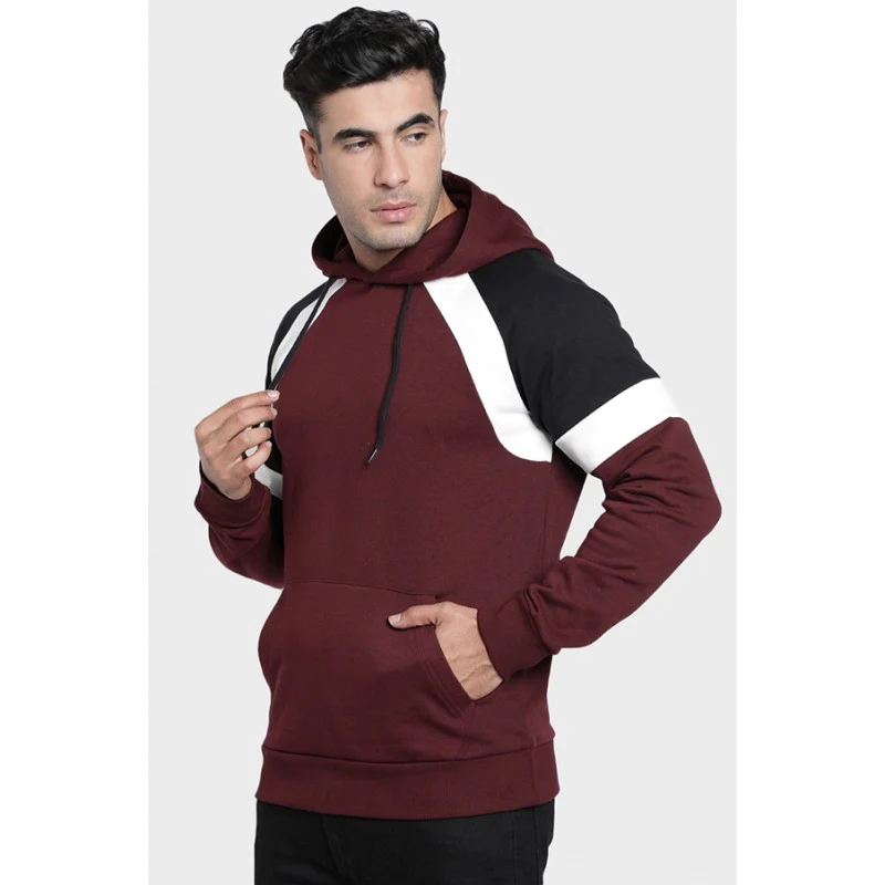 Mens Maroon Melange Hoodie - Image 2