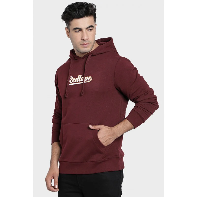 Mens Maroon Melange Hoodie - Image 2
