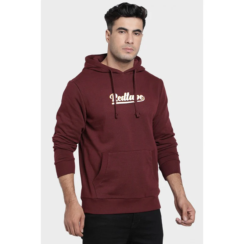 Mens Maroon Melange Hoodie - Image 3