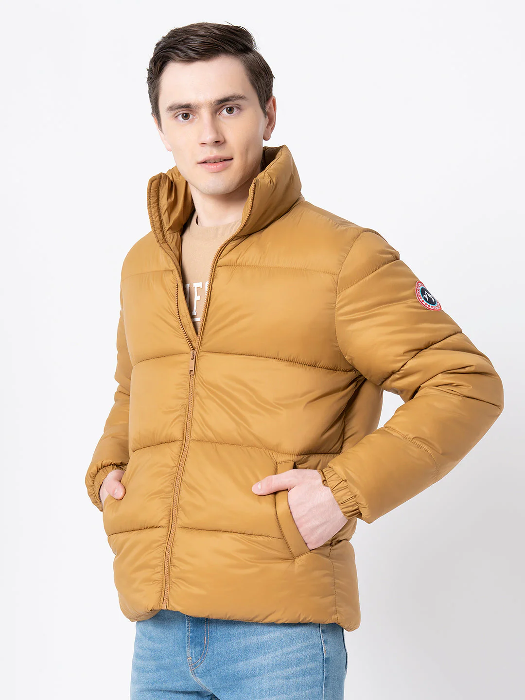 Men's Mustard Solid Jacket - Image 2