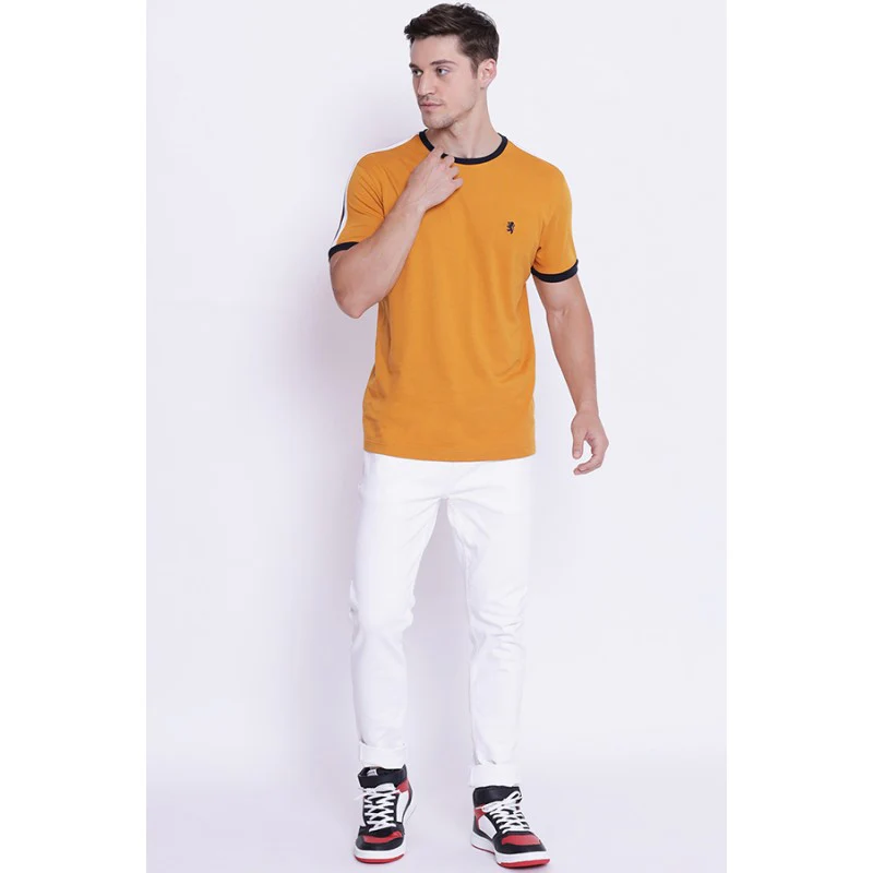 Men's Mustard Round Neck T-Shirt - Image 5