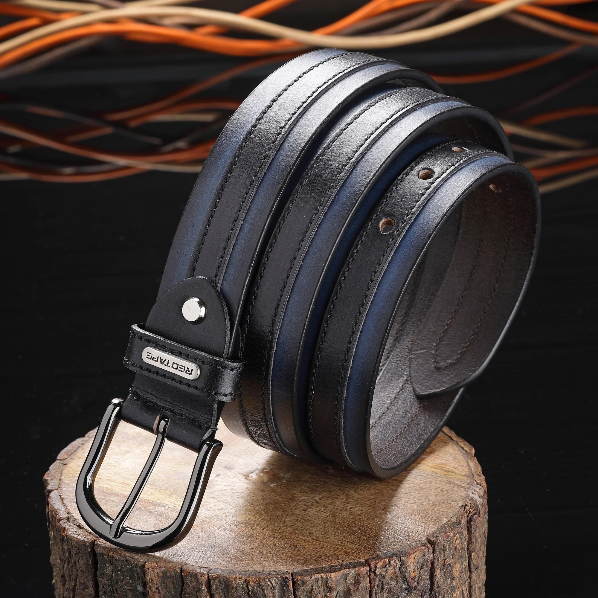 Men's Navy Black Genuine Leather Wallet & Belt Combo - Image 3