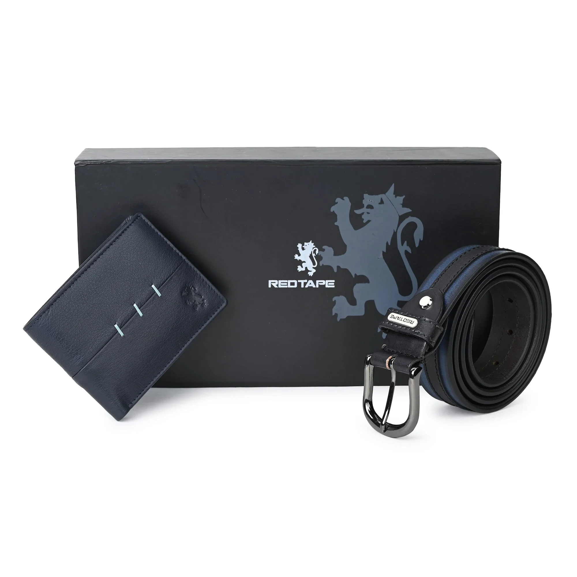 Men's Navy Black Genuine Leather Wallet & Belt Combo - Image 7