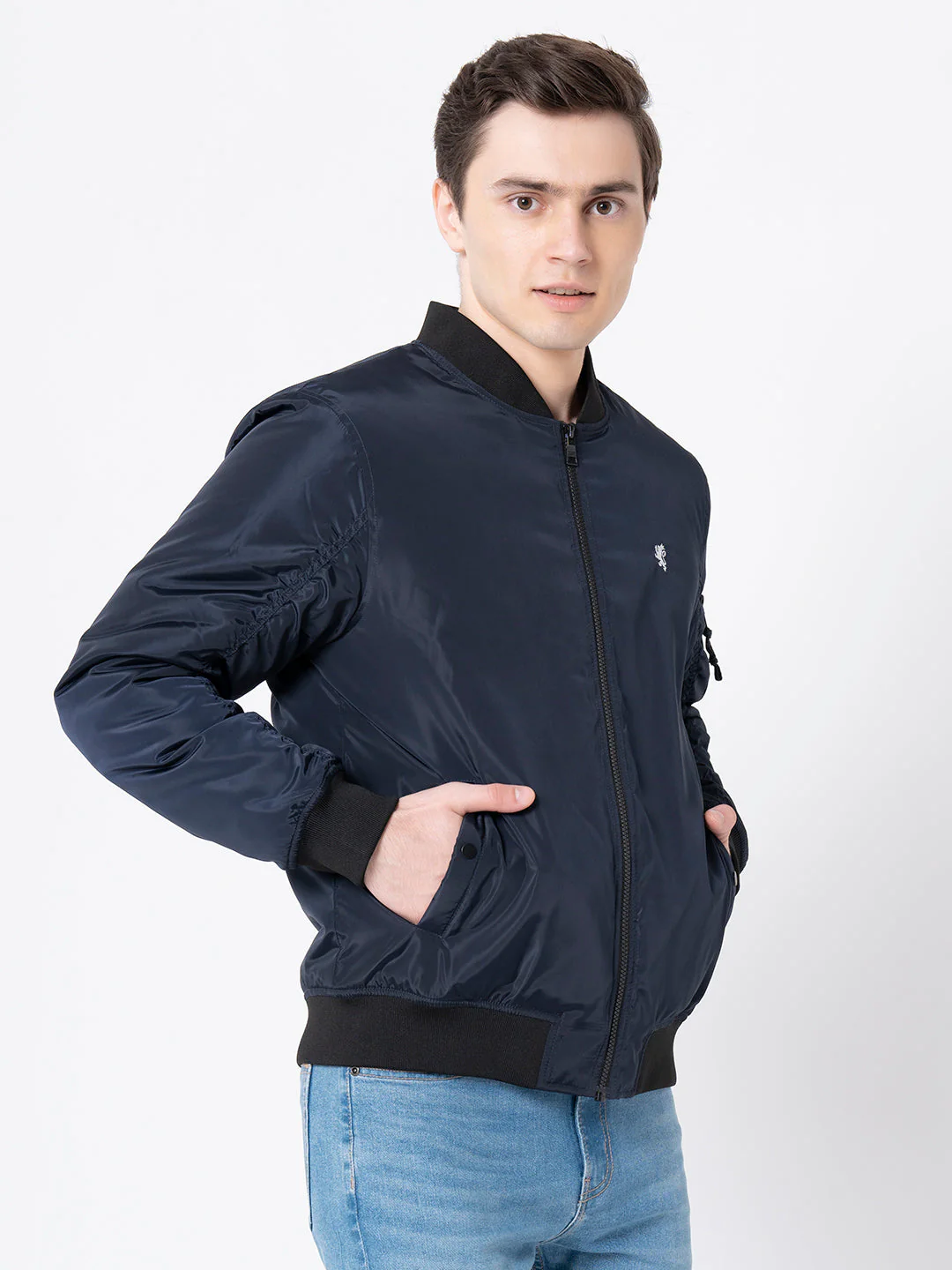 Men's Navy Solid Jacket - Image 2